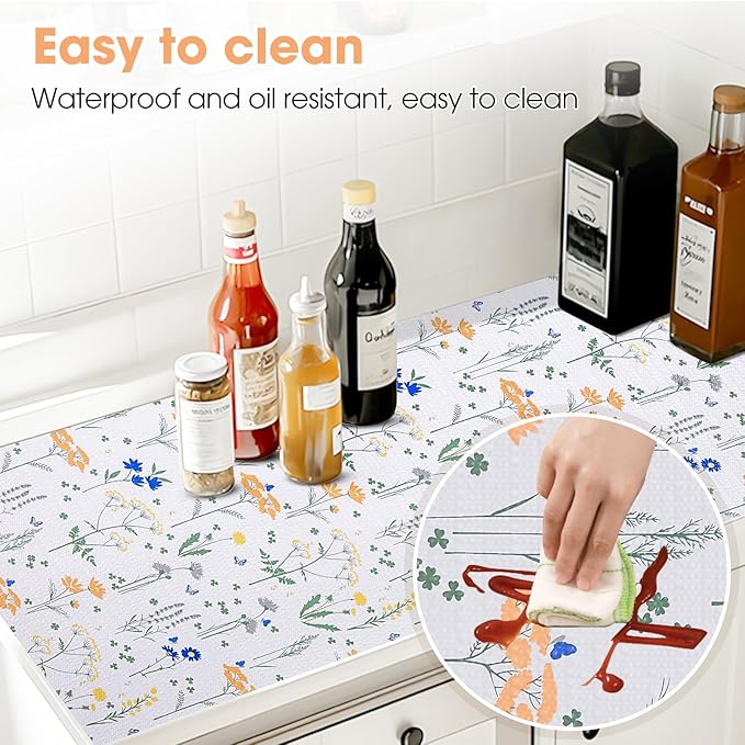 ALIUNI Drawer and Shelf Liner, Non-Slip Kitchen Cabinet Liners Non-Adhesive Thick Strong Grip Waterproof Washable Mats Protect Dresser Shelves Cupboard Bathroom Cabinets, Flower, 12 in X 20 FT