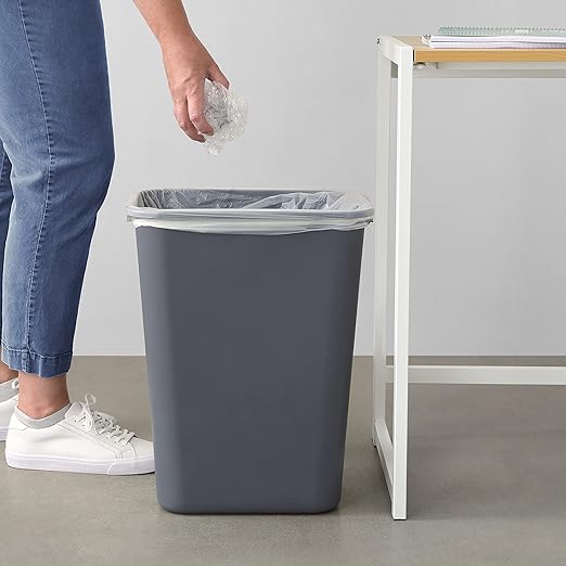 Amazon Basics Rectangular Commercial Office Wastebasket, 10 gallon (Pack of 2), Grey