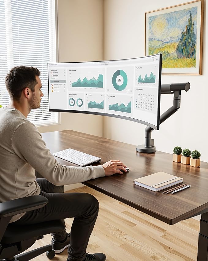 monTEK Single Monitor Arm for 17-40 Inch Screens, Up to 24.25lbs, Heavy Duty Monitor Mount with VESA Mount, Full Motion Adjustment Monitor Stand C-Clamp/Grommet Base,Dark Gray,MA1010DG