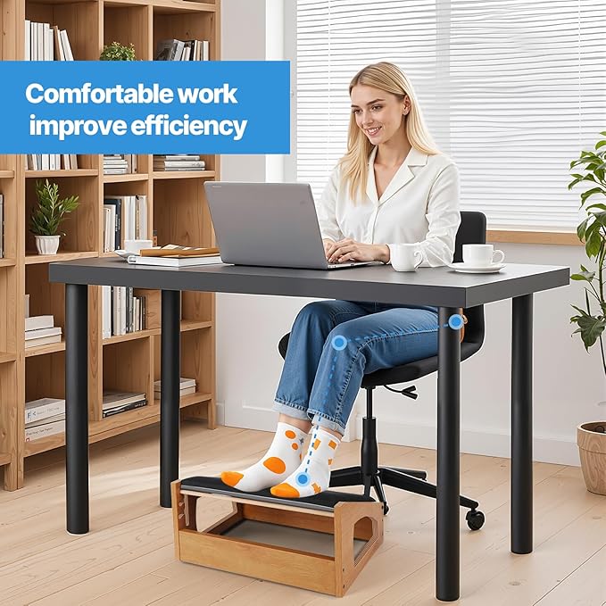XINGMIAOWJ Ergonomic Foot Rest, 4 Adjustable Height Foot Stool,Footrest Under Desk， Soft Cushions,Foot Rest Office,Improving Posture, Promoting Blood Circulation（Natural）