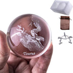 3D Laser Constellation Crystal Ball Crystal Paperweight Full Sphere Glass Fengshui with Sliver-Plated Flowering Stand(Taurus)