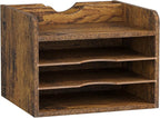 Snughome Vintage Wood File Organizer Desktop, 13.7‘’ Document Letter Mail Tray Sorter with 3 Adjustable Shelves, Wooden Desktop Paper File Sorter Holder for School Home Office Supplies (Rustic Brown)