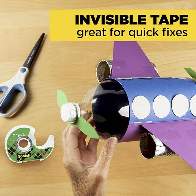 Scotch Magic Tape, 12 Rolls (2 x 6-Packs) Each with Dispenser, Invisible Matte Finish, Permanent Adhesive, 3/4 in x 350 in per Roll, Ideal for Home, School and Office