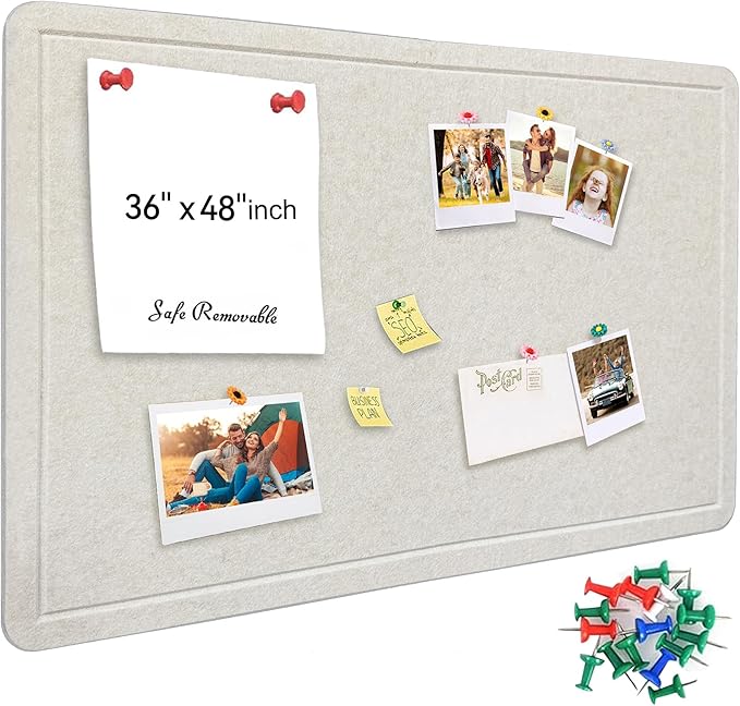 Yunihome Large Bulletin Board - Foldable 36x48 Inches Cork Board Alternative with 20 Push Pins, 3' x 4' Self-Adhesive Felt Bulletin Board for Wall, Home Office Classroom Decor