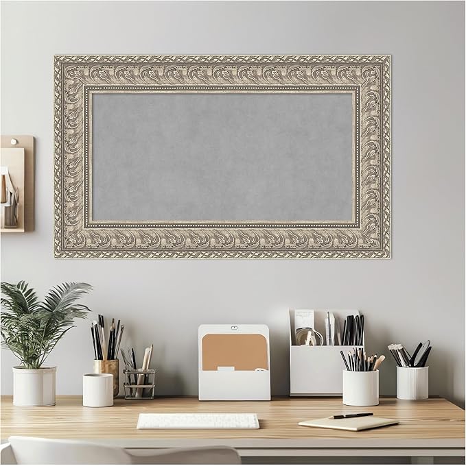 Amanti Art Silver Framed Magnetic Board 19x31 Small Vision Board for use with Magnets, 100% Metal Sheet to Display Items as Office Decor or for Home Organization in mudroom, Kitchen or Kids Room