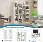 Jpiziso 16-Cube Storage Organizer Bookcase, Thick Frame Wood Grain Storage Shelf, Rectangular Cube Open Back Display Unit, 48.8x9.4x48.8 Inches for Living Room, Bedroom, Home Office, Embossed White