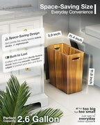 BLUEWEST 2.6 Gallons Wooden Wastebaskets – Solid Acacia Wood Trash Can with Handles, Rectangular Bin for Bathroom, Bedroom, Kitchen, Office – Brown Decorative Basket for Living Room or Under Counter