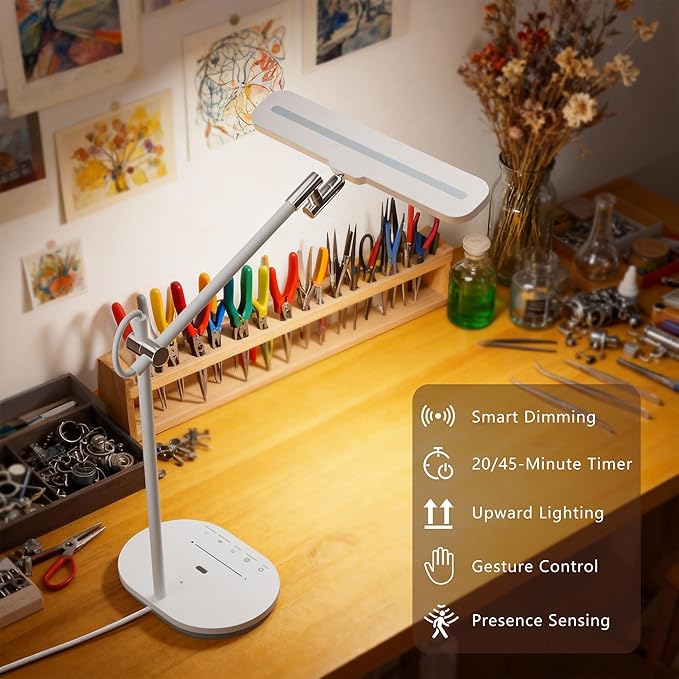 Newkana LED Desk Lamp with CRI 98, Advanced Eye-Caring Bright Desk Light for Crafting, Home Office & Kids Studying, Multi-Angle Adjustable, Dimmable Full Spectrum with Touch & Gesture Control