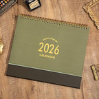 Large Desk Calendar 2026, 9.9" × 8.7" Standing Flip Desktop Calendar from Now to December 2026 - Metal Ring Twin-Wire Binding Monthly Desk Calendar for Home Office School (L-Green)