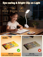 ReinHoo Clip on Lamp,9 Brightness+5 Color Clamp Light,4000mAh Battery Rechargeable Desk Lamp with Clamp,450 Lumen 48 LED Desk Light,Cordless Clip on Reading Lights for Bed/Headboard/Bedside Table