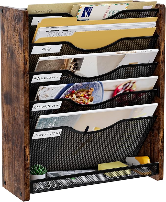 PAG-Mass Wall File Organizer,6 Tier Mesh Mail Organizer Wall Mounted,Hanging File Holder,Magazine Rack for Documents,Magazine,Literature,File,Mails,Envelopes
