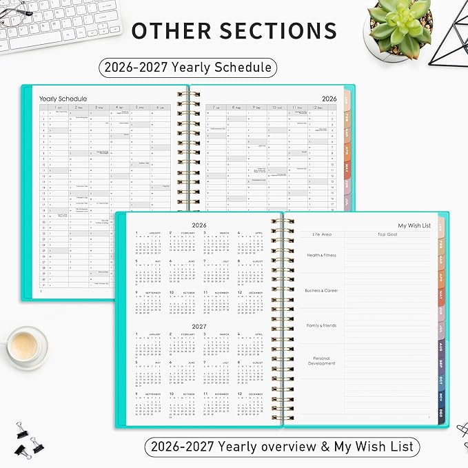 RETTACY 2026-2027 Monthly Planner, Jan 2026 - Dec 2027, Large Size (8.5" x 11"), Agenda, Calendar, 24 Month Tabs, Flexible Plastic Cover, 100 GSM Thick Paper, Spiral-bound (Tiffani Blue)
