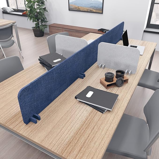 Escape 12" Freestanding Desk Divider | Eco-Friendly Acoustic Privacy Screen | Noise Reducing Desk Partition | 71" Wide | Dark Blue