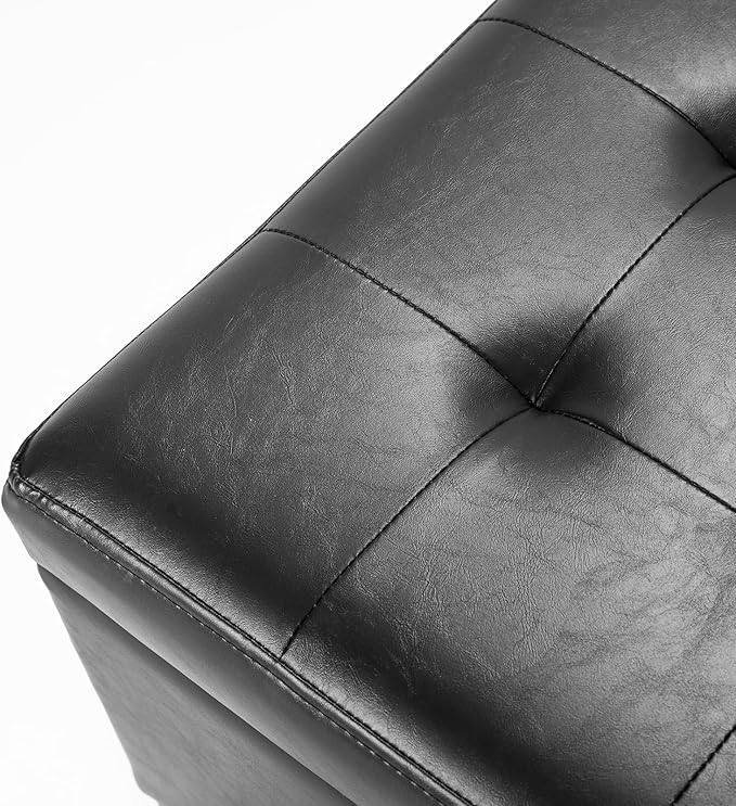 Asense 17 Inch Storage Ottoman Foot Rest,Square Faux Leather Foot Stool,Small Ottoman with Storage,Padded Seat for Entryway,Living Room,Bedroom,Couch,Under Desk,Black