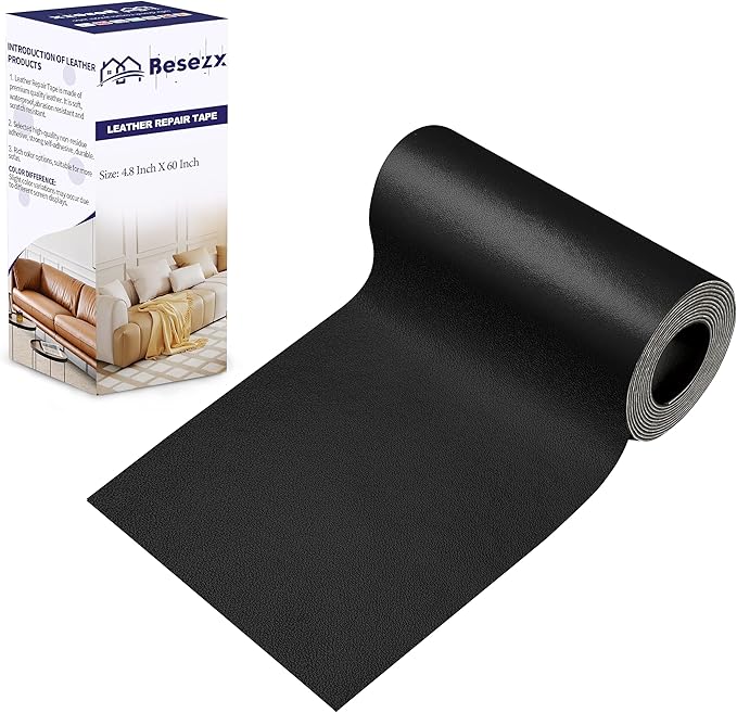 Besezx Leather Repair Patch Tape Kit, Self Adhesive Leather Repair for Furniture, Couch, Sofa, Car Seats,Office Chair,Vinyl Repair Kit.4.8inx60in