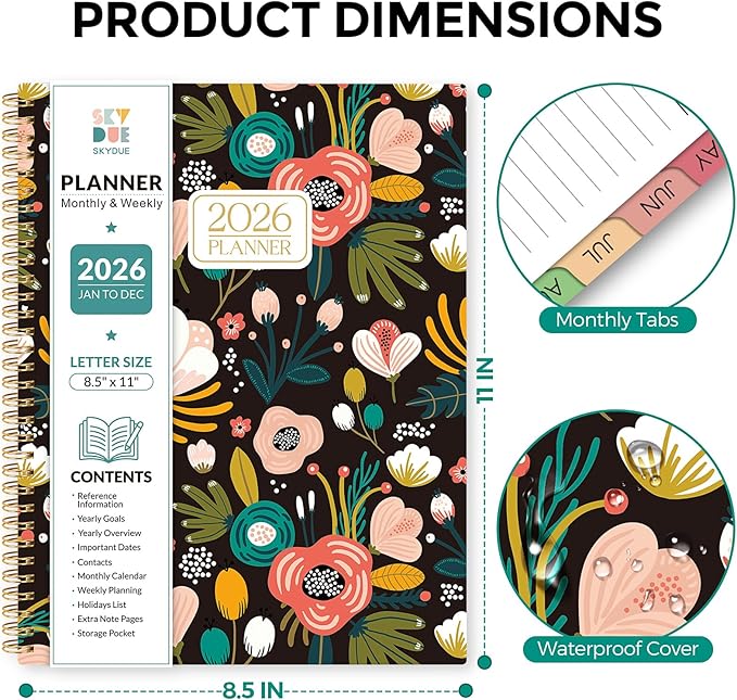 2026 Planner, Weekly and Monthly Planner, January 2026 - December 2026, 8.5" x 11" Agenda Planner with Monthly Tabs, Goal Setting & Time Management Organizer for Women & Men
