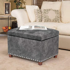 Decent Home 24" Storage Ottoman, Fabric Ottoman Foot Rest Stool with Hinged Lid, Tufted Rectangle Upholstered Footstool, Load Up to 350 lb, for Living Room, Bedroom, Dorm, Grey