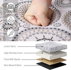 Adeco 17" Square Ottoman with Storage, Small Mandala-Persian Flower Pattern Storage Ottoman Foot Rest with Hinged Lid & Solid Wood Legs, Linen Fabric Foot Stool for Living Room & Bedroom