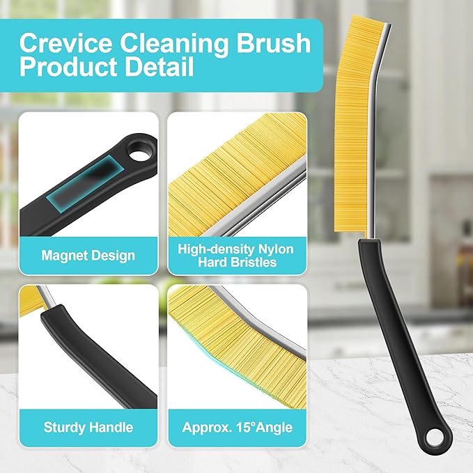 JOYMOOP 8 Pack Crevice Cleaning Brush, Hard Bristle Grout Brush, House Cleaning Supplies, Magnetic Gap Cleaning Brush for Kitchen, Bathroom, Window, Toilet, Multifunctional Cleaning Tools-4 Colors