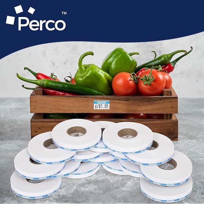 Perco Blue Reverse Print on White Grocery Labels to fit Monarch 1110 Price Gun, 4 Sleeves - 68,000 Labels