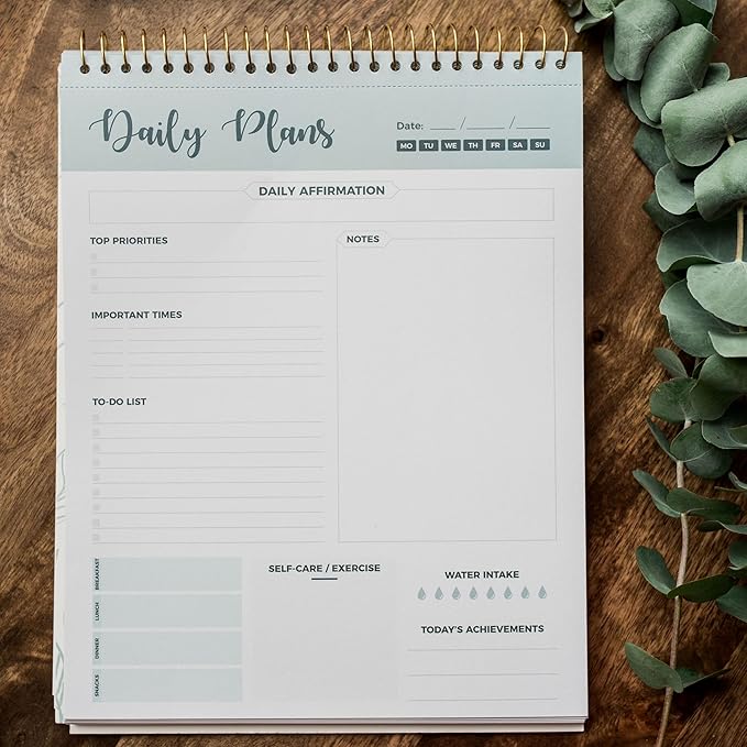 Spiral Daily Planner Agenda Notepad -100 Undated Tear-Off Sheets -Desk Notepad, Motivational Calendar, Organizer, Productivity Tracker, Organizing Goals, Task Planner, Ideas, Notes, to Do List 8.5x11