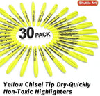 Shuttle Art Yellow Highlighters, 30 Pack Highlighters Bright Colors, Chisel Tip Dry-Quickly Non-Toxic Highlighter markers for Adults Kids Highlighting in Home School Office