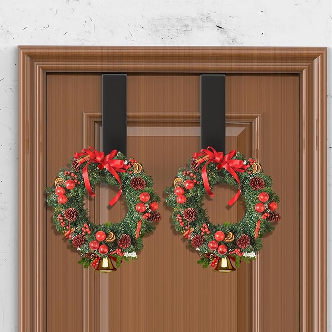 PMMASTO 2-Pack Over The Door Hooks - Rustproof Stainless Steel Door Hangers for 1-3/4 Inch Doors, Non-Marking and Tool-Free Easy Install (Black, T Shape-Fits 1-3/4" Thick Door)