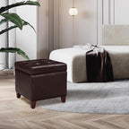 Homebeez Tufted Faux Leather Storage Ottoman Square Cube Foot Rest Stool with Flip Top (Brown)