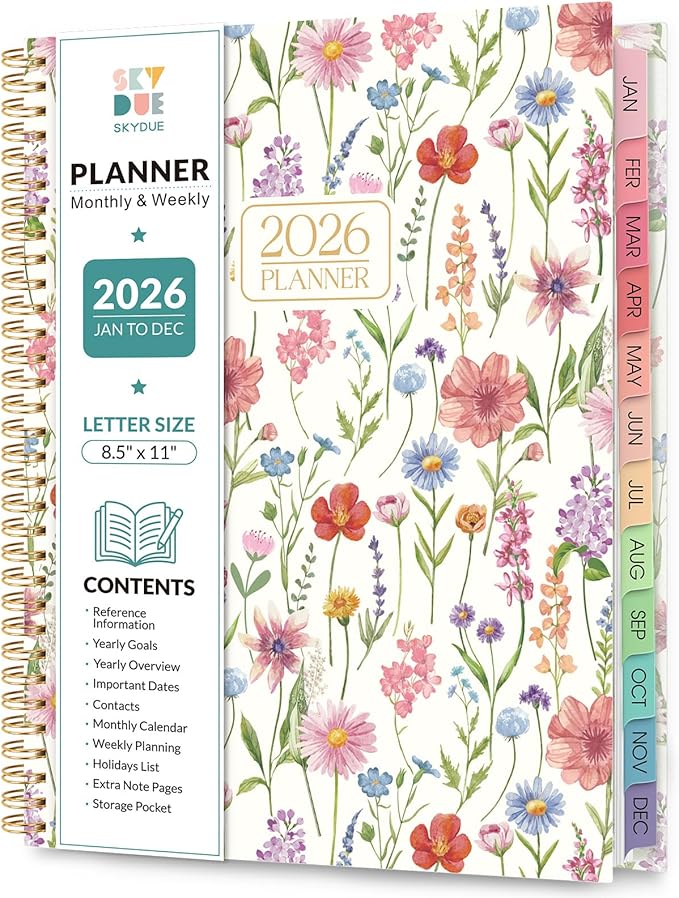 2026 Planner, Weekly and Monthly Planner, 8.5" x 11", January 2026 - December 2026, Agenda Planner with Monthly Tabs, Goal Setting & Time Management Organizer for Women & Men