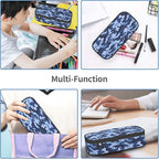YIJIUWKIS Kids Adults Camo Style Pencil Case Blue Pencil Box for Boys Men Girls Women, Portable Canvas Storage Pouch Marker Pen Organization Bag, Desk Office Organizer Travel Bag