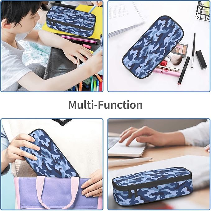 YIJIUWKIS Kids Adults Camo Style Pencil Case Blue Pencil Box for Boys Men Girls Women, Portable Canvas Storage Pouch Marker Pen Organization Bag, Desk Office Organizer Travel Bag