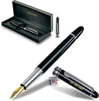 FANSTIK, Customized Fountain pen with name (MADE IN USA), stainless steel, black and Silver, luxury engraved pen personalized for men and for women. (Fountain Black-Silver)