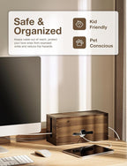TIDITA Acacia Large Cable Management Box - 15" L Cord Box Hider, Power Strip Box for Office - Cable Hider Box, Surge Protector Box - Wire Box Hider for Desk - 3 Open Slots, Magnetic Lid (Walnut color)
