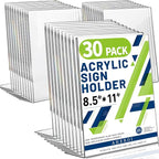 Aheroi Acrylic Sign Holder 8.5 x 11, 30Pcs Plastic Sign Holder 8.5 x 11 Standing, Clear Paper Holders Acrylic Paper Document Holders, Plastic Stands Flyer Display,Office School Table Supplies