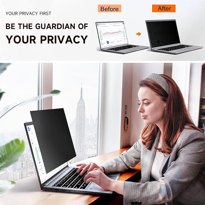 Mamol 15.6 Inch Laptop Privacy Screen Filter for 16:9 Widescreen Display, Eye Protection Anti Glare & Blue Light Filter, Privacy Screen Protector for 15.6" Laptop