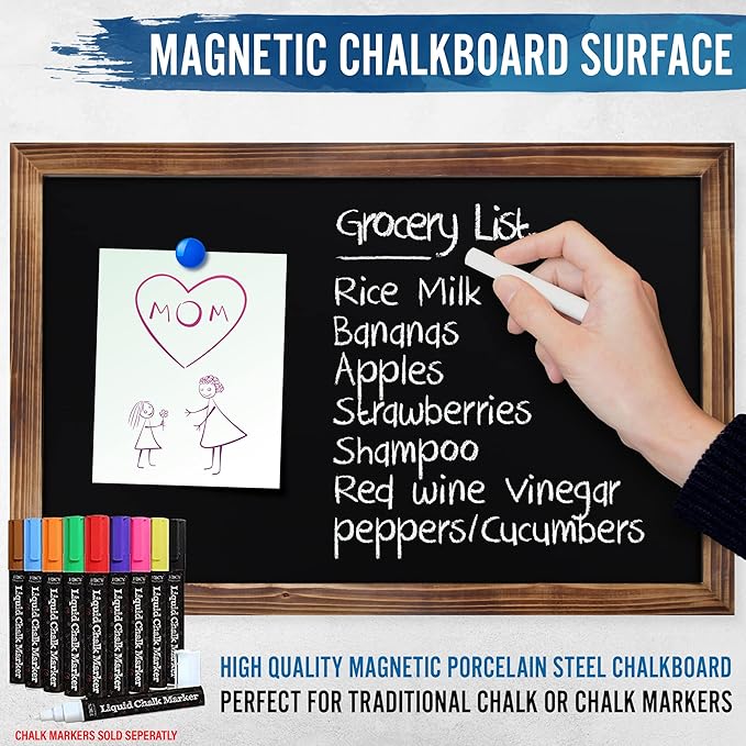 HBCY Creations 11" X 17" Torched Brown Solid Wood Frame Wall Chalkboard, Magnetic Surface, Home Décor, Restaurant & Café Menus, Blackboard, Includes Chalk, Eraser & Hanging Hardware