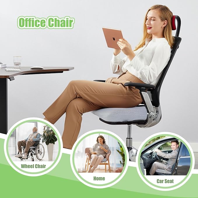 Aurssa Air Fiber Office Chair Cushion - Ergonomic Seat Cushion for Orthopedic Coccyx, Relief Hip & Back Support - Doctor Recommended Cushion for Long Sitting Worker Driver & Handicapped (Light Grey)