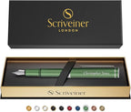 Scriveiner Personalized Luxury EDC Fountain Pen (Medium), Stunning Matt Green Pocket Pen, Chrome Finish, Schmidt German Nib, Best Engraved Fountain Pen Gift Set for Men & Women, Name Engraving