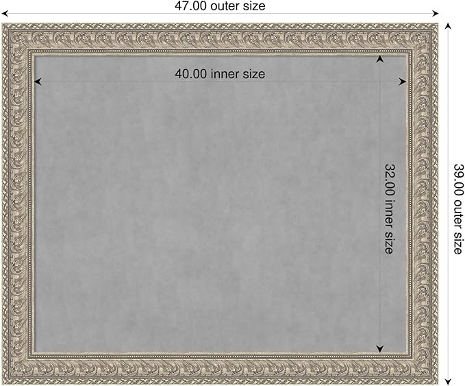 Amanti Art Silver Framed Magnetic Board 39x47 X-Large Vision Board for use with Magnets, 100% Metal Sheet to Display Items as Office Decor or for Home Organization in mudroom, Kitchen or Kids Room