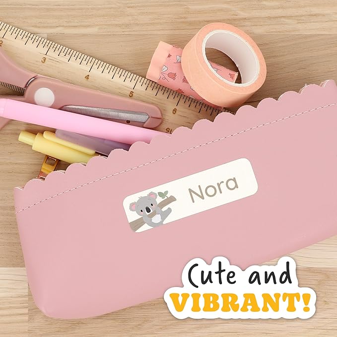Large Name Labels for Kids (33) - Custom Stickers for Daycare and School Supplies - Durable, Waterproof Stickers for Water Bottles, Lunch Boxes, and More with Unique Designs - Koala