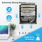 KZWKRG 6 Tier Magnetic File Holder, Large Capacity Mesh Hanging Wall Organizer Vertical Magnetic Hanging File Organizer, Magnetic File Folder Holder for File Cabinets, Office, Whiteboard (Black)