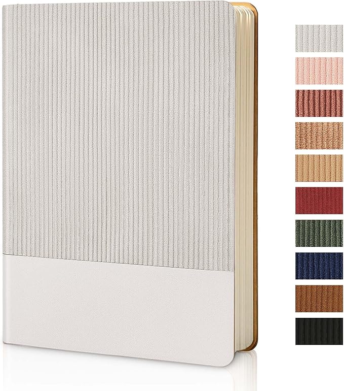 TSFPapier Lined Journal Notebook for Work College Ruled Note Book 5.79"x8.27" A5 PU Leather Daily Journaling 216 Pages for Women Men Writing Home School Supplies Business (Grey)