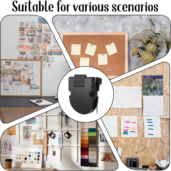 LXUEJIE 12 Pack Cubicle Clips for Fabric Walls, Cubicle Wall Clips Plastic with Stainless Steel Hook, Securely Hold Pictures, Notes & Keys on Fabric Panel Walls, Black