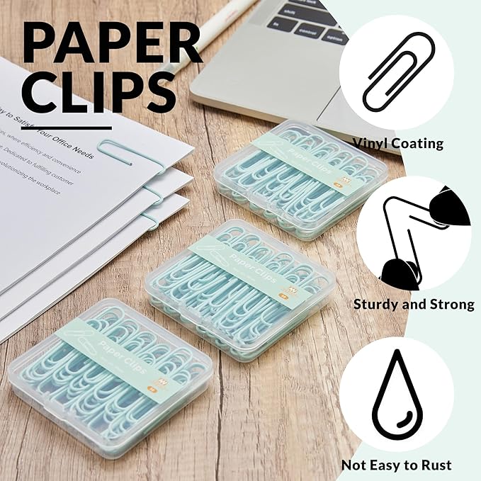 NEEWAY Colorful Large Paper Clips, 2 Inch Jumbo Paper Clips, 150 Count, 3 Pack of 50 (Light Green)