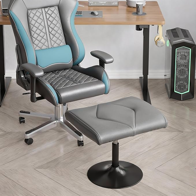 VECELO Foot Rest Under Desk Ottoman, PU Height Adjustable Footrest with Comfort Padding, Leg Rest for Desk for Relieving Leg Pain, Stiffness, and etc, Black