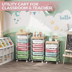 Rolling Storage Utility Cart With 5 Drawers,Craft Cart with Wheels,Makeup Organizer,Art Supply And Storage Wooden Tabletop,Rainbow