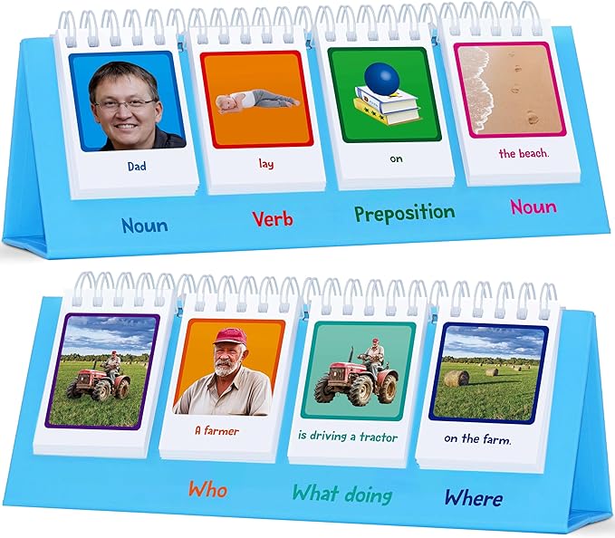 Sentence Flip Charts, 80 Double Sided Cards 40 Sentences, Learn Parts of Speech Who/What/Where Sentence Building Freestanding Flip Chart Educational Tool for Preschool Kindergarten 1st 2nd Grade