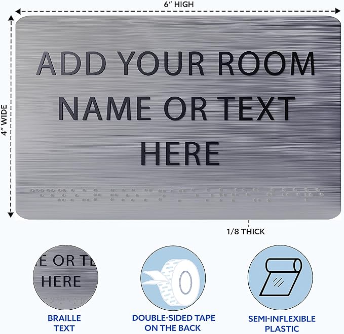 ADA CENTRAL SIGNS - 9" X6" Personalized Custom Sign - ADA Compliant Tactile Graphics Grade 2 Braille Text Acrylic Wall Signs - Add Your Room Name Text Sign for Home School Office Business Workplace