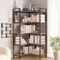 5 Tier Corner Bookshelf, Reversible Corner Shelf, Industrial Wooden Display Book Shelf Stand, L-Shaped Etagere Bookcase with Storage Shelves and Metal Frame for Living Room, Bedroom, Home Office
