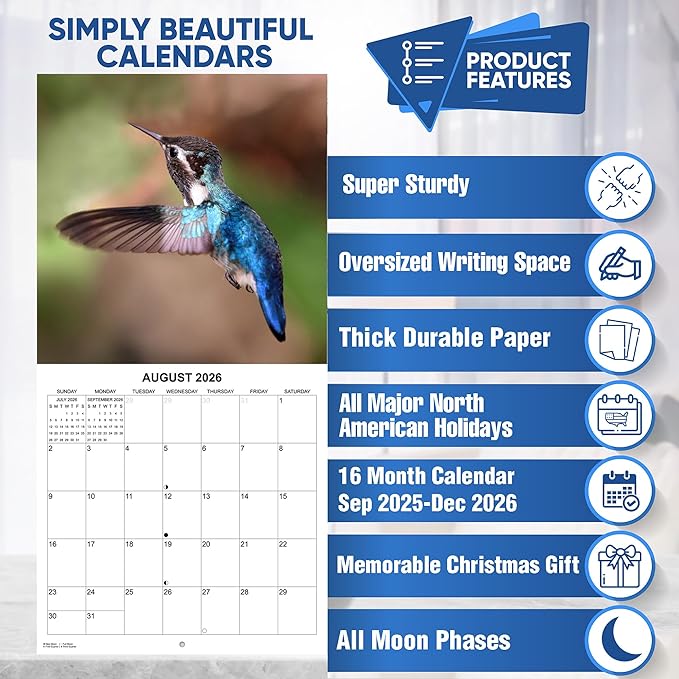 2026 Hummingbirds Monthly Wall Calendar | Animals Calendar 2025-2026